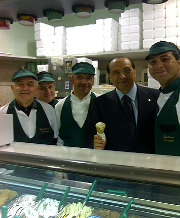 Italian Prime Minister Silvio Berlusconi at Cesare Gelateria in Reggio Calabria